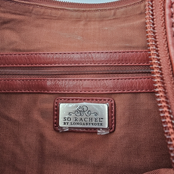 Longaberger Leather So Rachel Boho Shoulder Bag  Merlot/Red - Picture 8 of 12